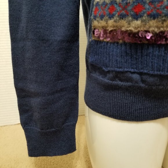 Marc by Marc Jacobs sweater Medium sequined fair isle striped pullover 100% wool - Picture 9 of 11